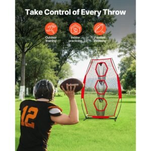8 x 4 inch football trainer throwing net, training throwing target practice net with 5 target pockets, knotless net includes straps and portable carry case, improve qb throwing accuracy, red