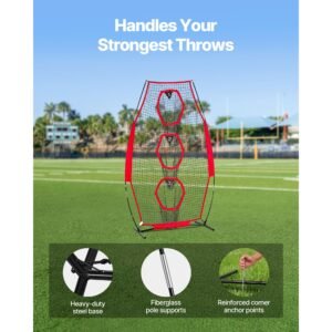 8 x 4 inch football trainer throwing net, training throwing target practice net with 5 target pockets, knotless net includes straps and portable carry case, improve qb throwing accuracy, red