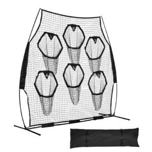 8 x 8 ft Football Trainer Throwing Net, Training Throwing Target Practice Net with 6 Target Pockets, Knotless Net Includes Straps and Portable Carry Case, Improve QB Throwing Accuracy, Black