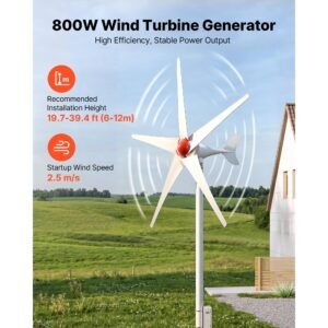 800w 12v wind turbine generator, 5 blade wind turbine kit with mppt controller, high efficiency 3 phase ac permanent wind power generator for rvs, boats, home, farm (tower pole not included)