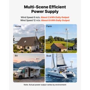 800w 12v wind turbine generator, 5 blade wind turbine kit with wind & solar hybrid controller, efficient 3 phase ac permanent wind power generator for rv boat home farm (tower pole not included)
