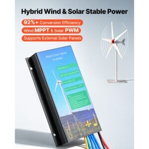800w 12v wind turbine generator, 5 blade wind turbine kit with wind & solar hybrid controller, efficient 3 phase ac permanent wind power generator for rv boat home farm (tower pole not included)