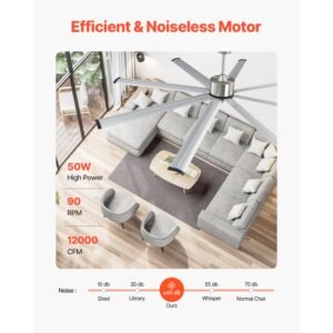 84 in ceiling fan without light, 6 speed remote control, aluminum 8 blade, reversible dc motor, modern low profile flush mount fan for bedroom, living room, patio, indoor/outdoor, brushed nickel