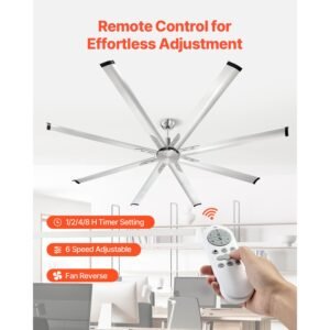 84 in ceiling fan without light, 6 speed remote control, aluminum 8 blade, reversible dc motor, modern low profile flush mount fan for bedroom, living room, patio, indoor/outdoor, brushed nickel