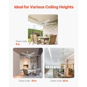 84 in ceiling fan without light, 6 speed remote control, aluminum 8 blade, reversible dc motor, modern low profile flush mount fan for bedroom, living room, patio, indoor/outdoor, brushed nickel