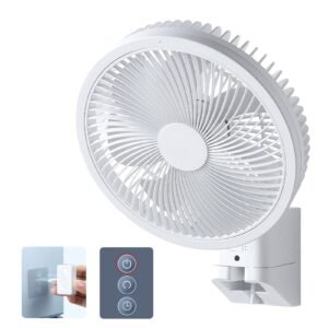 8.5 in Wall Mount Fan, Oscillating Hanging Fan with Remote Control, 10 ft Powerful Airflow, DC Motor, 4 Speeds & Timer, Auto 90° Horizontal & Manual Vertical Tilt, Ideal for Home, Office, RV