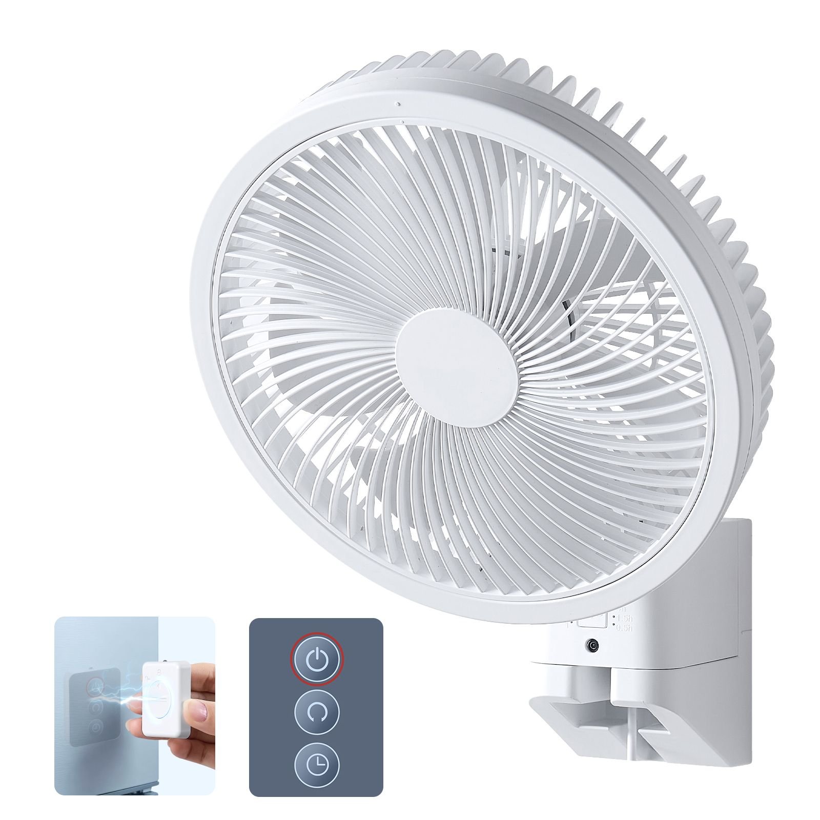 8.5 in wall mount fan, oscillating hanging fan with remote control, 10 ft powerful airflow, dc motor, 4 speeds & timer, auto 90° horizontal & manual vertical tilt, ideal for home, office, rv