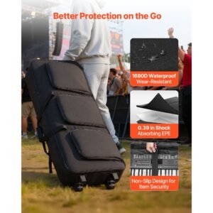 88 key keyboard case, 40.9 x 16.9 x 5.1 in interior, padded rolling piano case with wheels, sturdy handle, 3 pocket storage, gig bag with smooth wheels, for 88 note keyboards and electric pianos