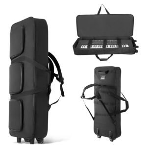 88 Key Keyboard Case, 40.9 x 16.9 x 5.1 in Interior, Padded Rolling Piano Case with Wheels, Sturdy Handle, 3-Pocket Storage, Gig Bag with Smooth Wheels, for 88 Note Keyboards and Electric Pianos