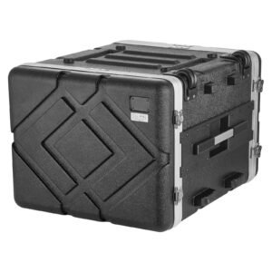8U Rack Case, Standard 19 in Depth, Rolling Server Cabinet with Wheels, ABS Construction, Retractable Handle, Latches, for Amplifier (7U Rack Space + 1U Wheel Space), 18.4 in Internal Depth