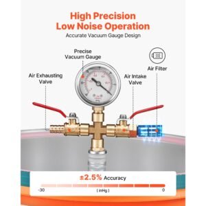9 gallon vacuum chamber, stainless steel, vacuum degassing chamber with tempered glass lid, hose, air filter, for resin casting, stabilizing wood, degassing silicone, epoxies, essential oils