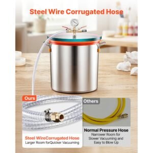 9 gallon vacuum chamber, stainless steel, vacuum degassing chamber with tempered glass lid, hose, air filter, for resin casting, stabilizing wood, degassing silicone, epoxies, essential oils