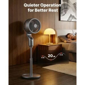 9 inch pedestal fan, 80° oscillating standing floor fan with quite dc motor, remote control, 9 speeds & 4 smart modes, 24h timer, adjustable height, for home, bedroom, living room, silver gray