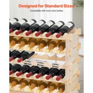 96 bottle stackable modular wine rack, 8 tier wine bottle holder,solid wood floor freestanding wine storage rack for pinot noir bottles,for kitchen, cellar, and bar, natural