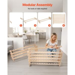 96 bottle stackable modular wine rack, 8 tier wine bottle holder,solid wood floor freestanding wine storage rack for pinot noir bottles,for kitchen, cellar, and bar, natural
