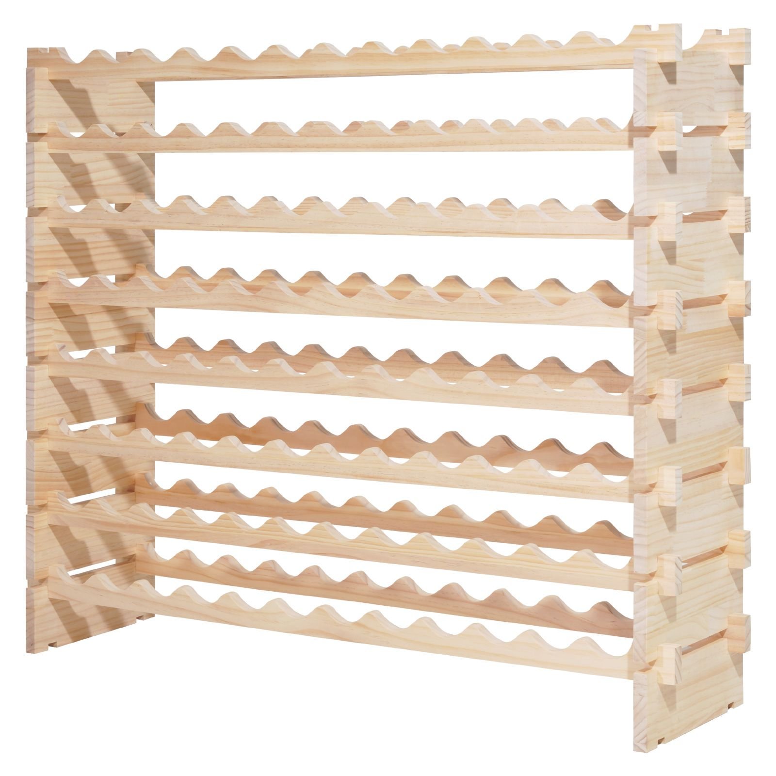 96 bottle stackable modular wine rack, 8 tier wine bottle holder,solid wood floor freestanding wine storage rack for pinot noir bottles,for kitchen, cellar, and bar, natural
