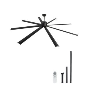 96 In Ceiling Fan without Light, 6-Speed Remote Control, Aluminum 8-Blade, Reversible DC Motor, Modern Low Profile Flush Mount Exterior Fan for Bedroom, Living Room, Patio, Indoor/Outdoor, Black