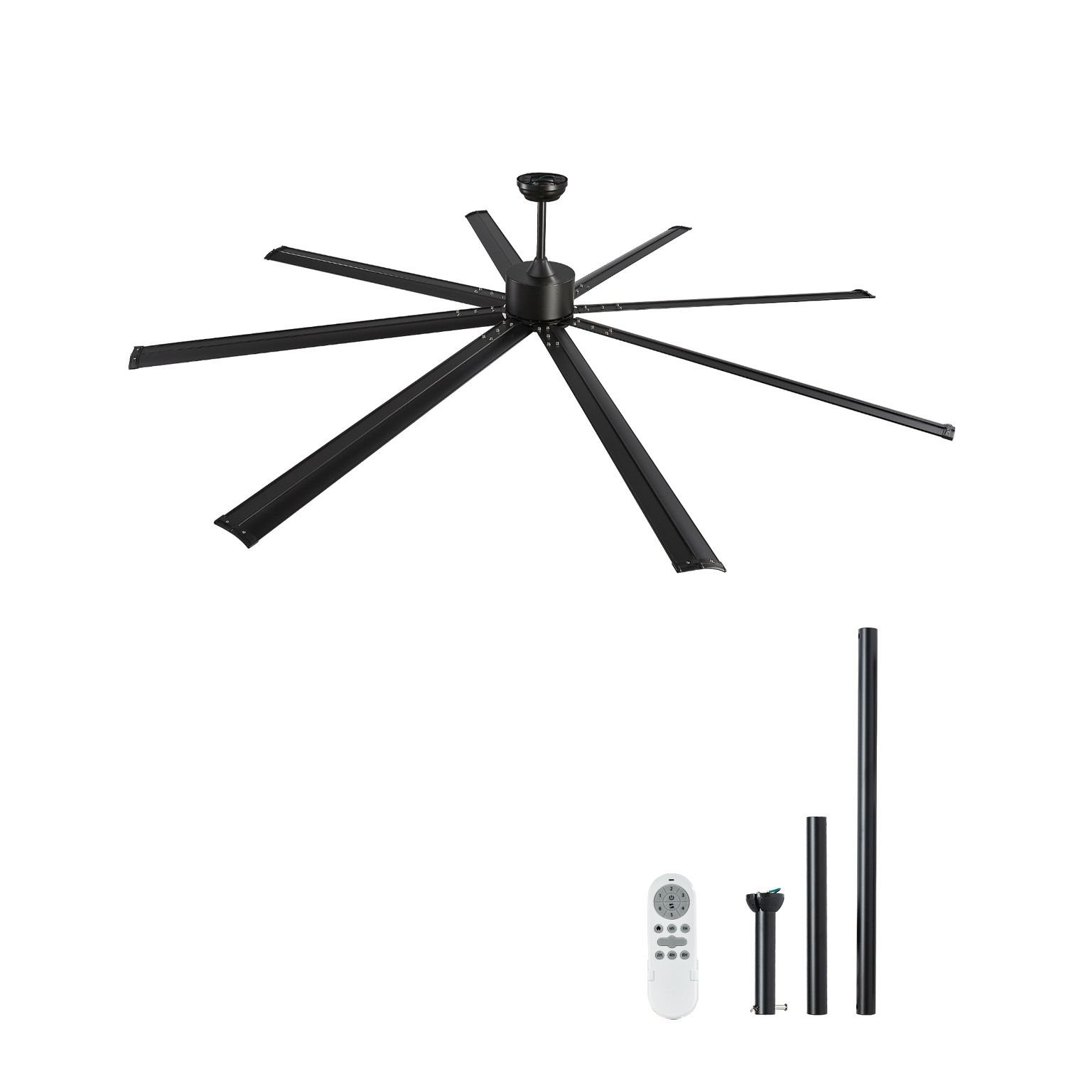 96 in ceiling fan without light, 6 speed remote control, aluminum 8 blade, reversible dc motor, modern low profile flush mount exterior fan for bedroom, living room, patio, indoor/outdoor, black
