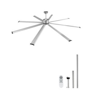 96 In Ceiling Fan without Light, 6-Speed Remote Control, Aluminum 8-Blade, Reversible DC Motor, Modern Low Profile Flush Mount Fan for Bedroom, Living Room, Patio, Indoor/Outdoor, Brushed Nickel