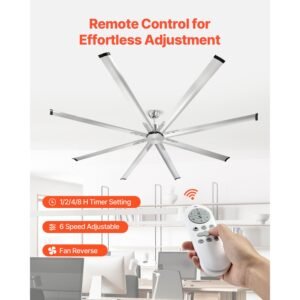 96 in ceiling fan without light, 6 speed remote control, aluminum 8 blade, reversible dc motor, modern low profile flush mount fan for bedroom, living room, patio, indoor/outdoor, brushed nickel