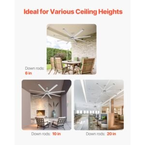 96 in ceiling fan without light, 6 speed remote control, aluminum 8 blade, reversible dc motor, modern low profile flush mount fan for bedroom, living room, patio, indoor/outdoor, brushed nickel