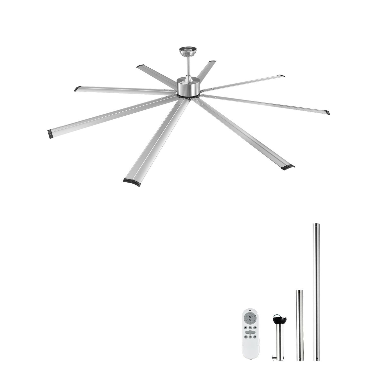 96 in ceiling fan without light, 6 speed remote control, aluminum 8 blade, reversible dc motor, modern low profile flush mount fan for bedroom, living room, patio, indoor/outdoor, brushed nickel