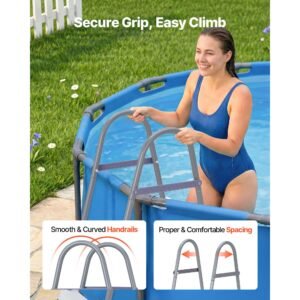 above ground pool ladder, 3 step steel a frame swimming pool stairs for 42 in high wall, 300 lbs capacity entry/exit steps with secure non slip sturdy wide step, easy setup, gray & white