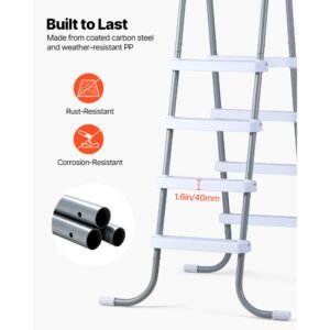 above ground pool ladder, 4 step steel a frame swimming pool stairs for 48 in high wall, 300 lbs capacity entry/exit steps with secure non slip sturdy wide step, easy setup, gray & white