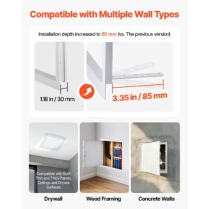 access panel for drywall, 13.3 x 13.3 in galvanized steel access door, easy install hinged service panel with screwdriver latch, for ceiling plumbing electrical, 12.4 x 12.4 in cutout size white