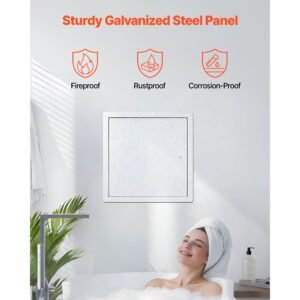 access panel for drywall, 13.3 x 13.3 in galvanized steel access door, easy install hinged service panel with screwdriver latch, for ceiling plumbing electrical, 12.4 x 12.4 in cutout size white