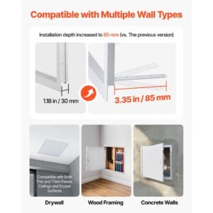 access panel for drywall, 15.2 x 15.2 in galvanized steel access door, easy install hinged service panel with screwdriver latch, for ceiling plumbing electrical, 14.4 x 14.4 in cutout size white