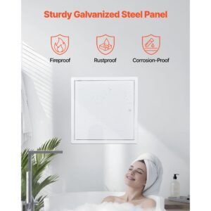 access panel for drywall, 15.2 x 15.2 in galvanized steel access door, easy install hinged service panel with screwdriver latch, for ceiling plumbing electrical, 14.4 x 14.4 in cutout size white