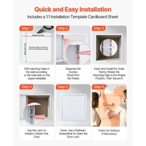 access panel for drywall, 15.2 x 15.2 in galvanized steel access door, easy install hinged service panel with screwdriver latch, for ceiling plumbing electrical, 14.4 x 14.4 in cutout size white
