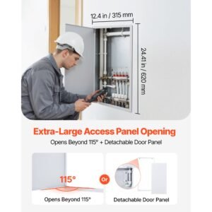 access panel for drywall, 25.3 x 13.3 in galvanized steel access door, easy install hinged service panel with screwdriver latch, for ceiling plumbing electrical, 12.4 x 24.4 in cutout size white