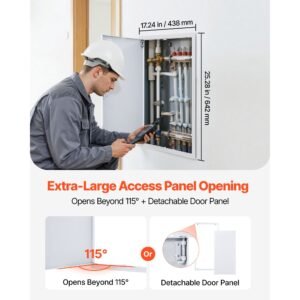 access panel for drywall, 25.3 x 17.2 in galvanized steel access door, easy install hinged service panel with screwdriver latch, for ceiling plumbing electrical, 16.4 x 24.4 in cutout size white