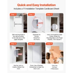 access panel for drywall, 30.3 x 15.2 in galvanized steel access door, easy install hinged service panel with screwdriver latch, for ceiling plumbing electrical, 14.4 x 29.4 in cutout size white