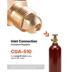 acetylene regulator, precise acetylene regulator, 0 500psi welding gas gauge with cga 510 inlet connection & 9/16" 18 lh outlet connection, pc knob adjustment