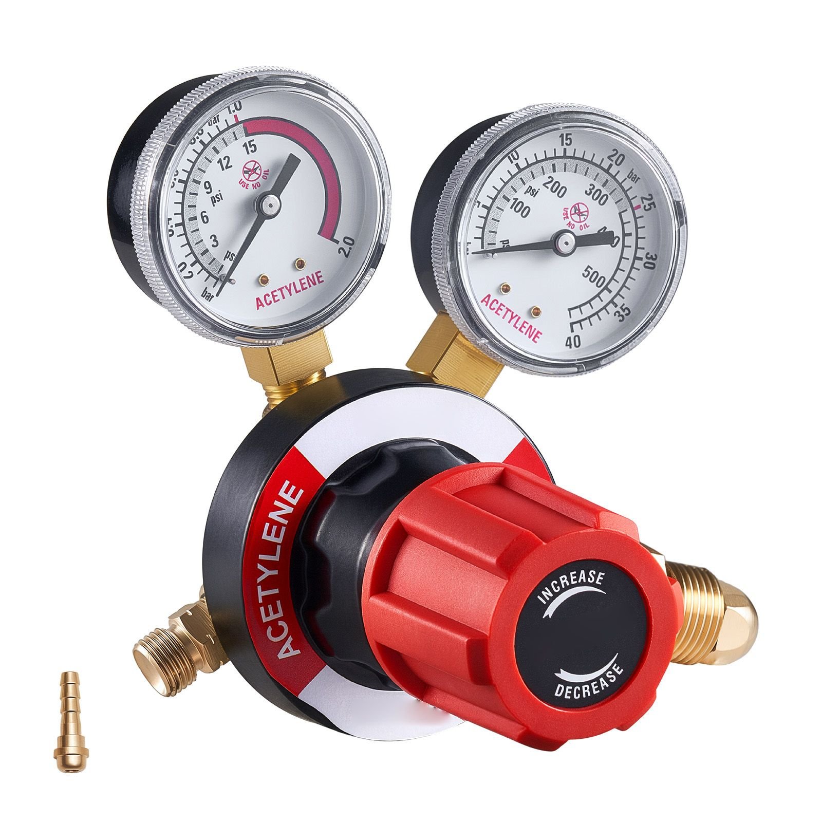 acetylene regulator, precise acetylene regulator, 0 500psi welding gas gauge with cga 510 inlet connection & 9/16" 18 lh outlet connection, pc knob adjustment