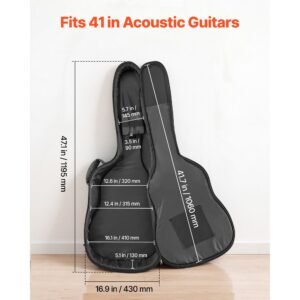acoustic guitar hard case, 47.1 inch, hard shell protective travel carrying case with accessory compartment, foam padding, portable handle, shoulder straps, for 41 inch acoustic guitars, black