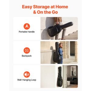 acoustic guitar hard case, 47.1 inch, hard shell protective travel carrying case with accessory compartment, foam padding, portable handle, shoulder straps, for 41 inch acoustic guitars, black