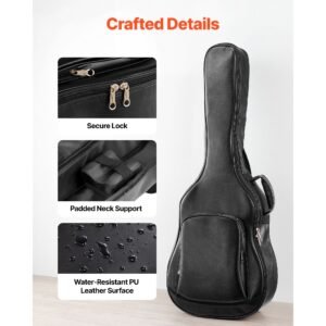 acoustic guitar hard case, 47.1 inch, hard shell protective travel carrying case with accessory compartment, foam padding, portable handle, shoulder straps, for 41 inch acoustic guitars, black