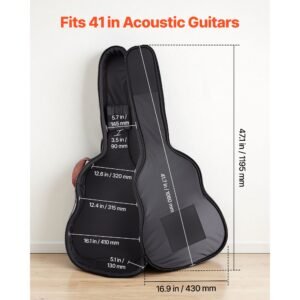 acoustic guitar hard case, 47.1 inch, hard shell protective travel carrying case with accessory compartment, foam padding, portable handle, shoulder straps, for 41 inch acoustic guitars, brown