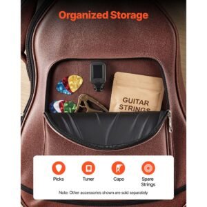 acoustic guitar hard case, 47.1 inch, hard shell protective travel carrying case with accessory compartment, foam padding, portable handle, shoulder straps, for 41 inch acoustic guitars, brown
