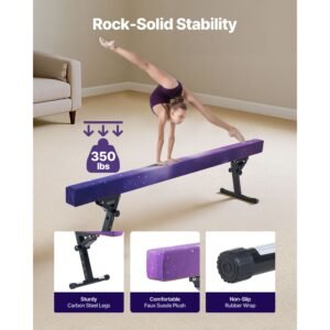 adjustable balane beam for kids, 8ft gymnastics beam, high and low floor beams of 5 adjustable heights for all gymnastic levels, professional gymnastic equipment for home and gym center, galaxy