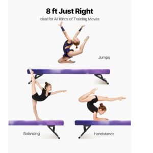 adjustable balane beam for kids, 8ft gymnastics beam, high and low floor beams of 5 adjustable heights for all gymnastic levels, professional gymnastic equipment for home and gym center, galaxy