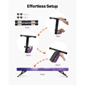 adjustable balane beam for kids, 8ft gymnastics beam, high and low floor beams of 5 adjustable heights for all gymnastic levels, professional gymnastic equipment for home and gym center, galaxy