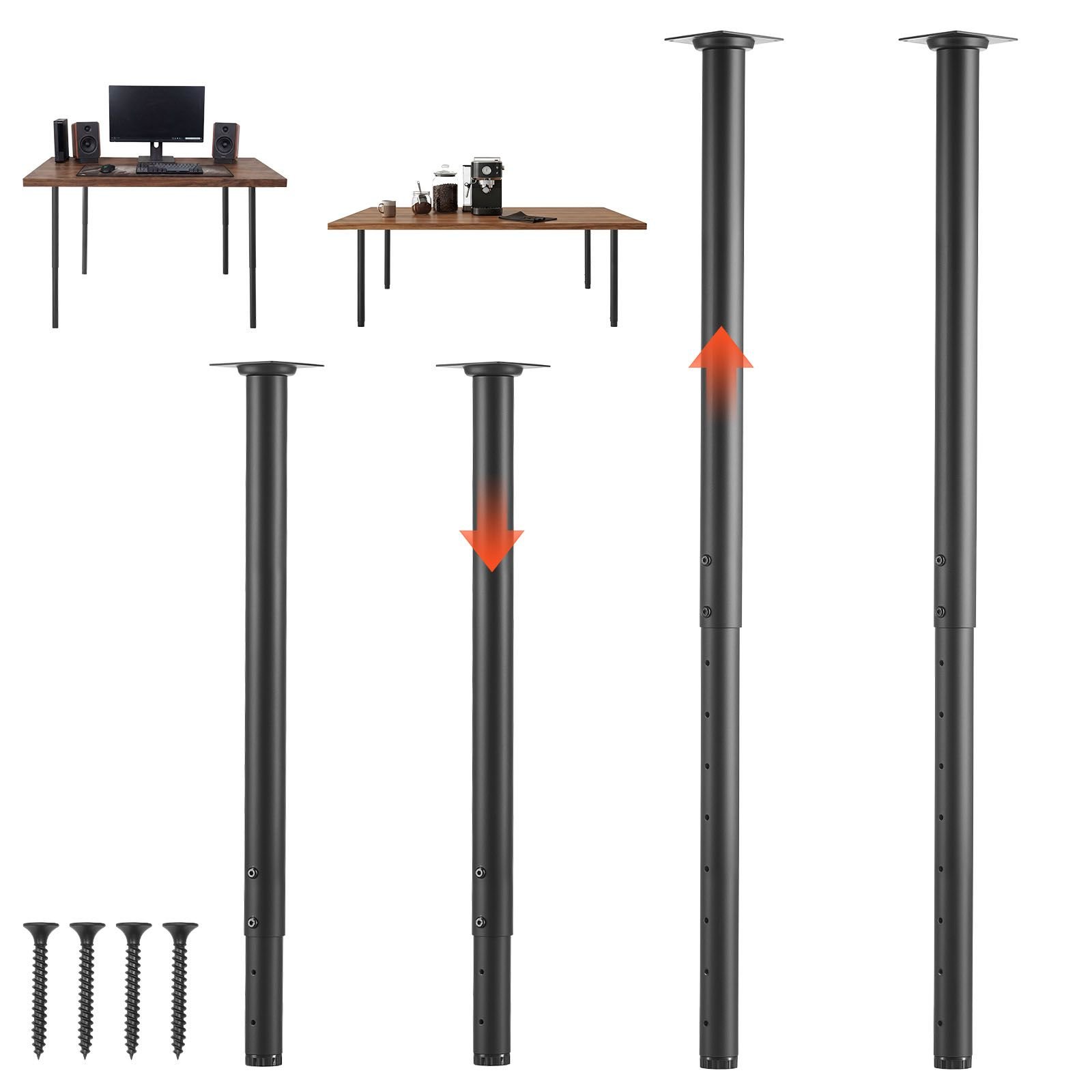 adjustable table legs, 24 40 in round steel furniture legs, 1200 lbs max load heavy duty, quick installation, ideal for home office desk diy, coffee dinner bar tables, workbenches, 4 pcs, black