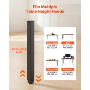 adjustable table legs, 24 40 in square steel furniture legs, 1200 lbs max load heavy duty, quick installation, ideal for home office desk diy, coffee dinner bar tables, workbenches, 4 pcs, black
