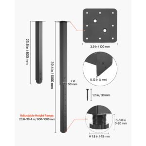 adjustable table legs, 24 40 in square steel furniture legs, 1200 lbs max load heavy duty, quick installation, ideal for home office desk diy, coffee dinner bar tables, workbenches, 4 pcs, black