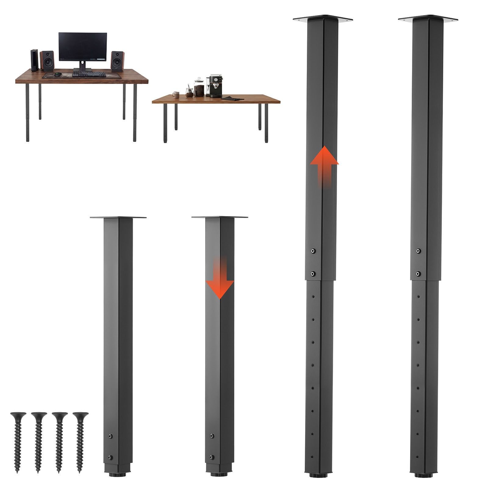 adjustable table legs, 24 40 in square steel furniture legs, 1200 lbs max load heavy duty, quick installation, ideal for home office desk diy, coffee dinner bar tables, workbenches, 4 pcs, black